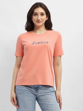 Layering Essential Sleek Layer Madame Typography Salmon Cotton T-Shirt