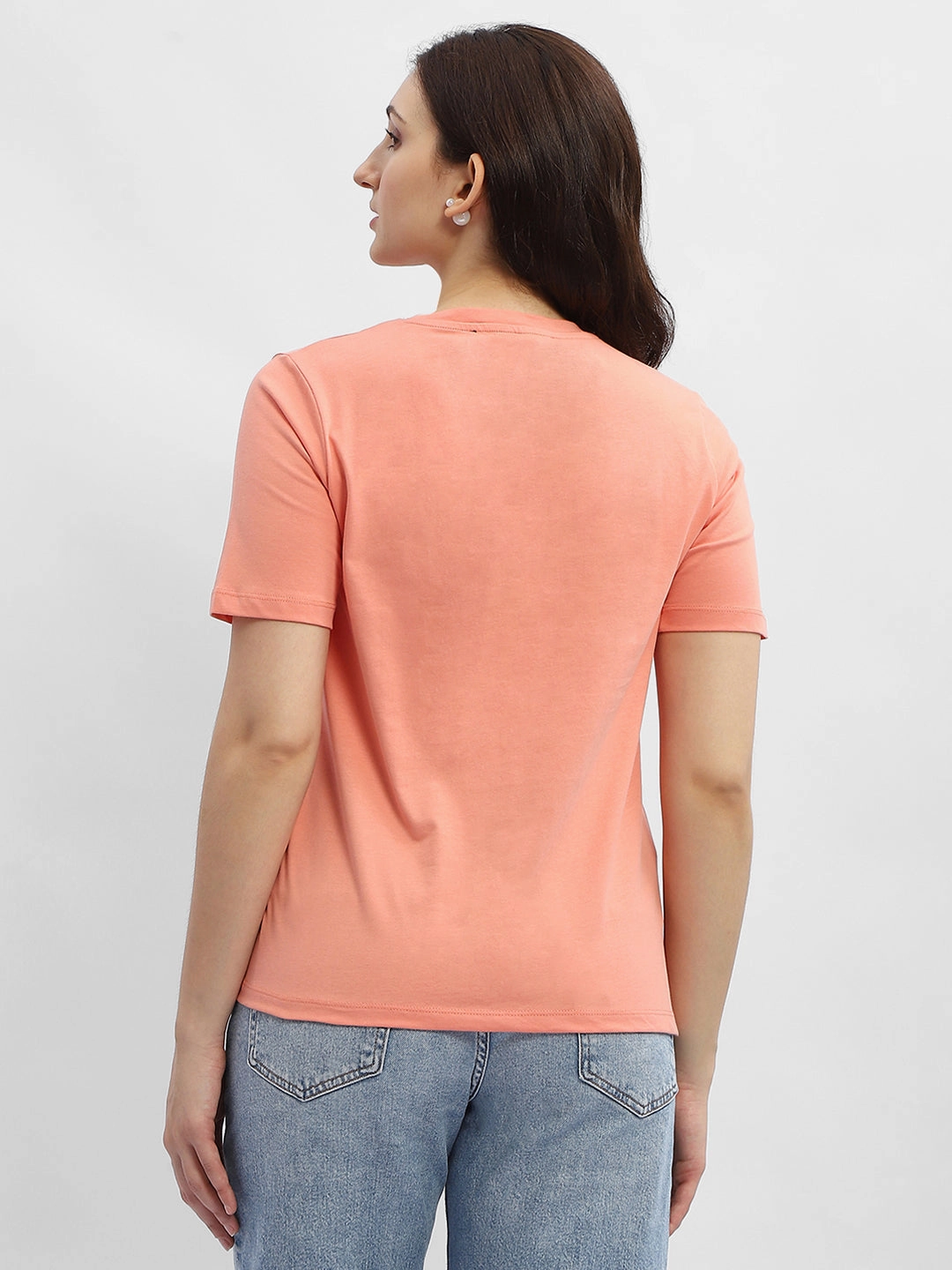SoftenedNeckline Madame Typography Salmon Cotton T-Shirt