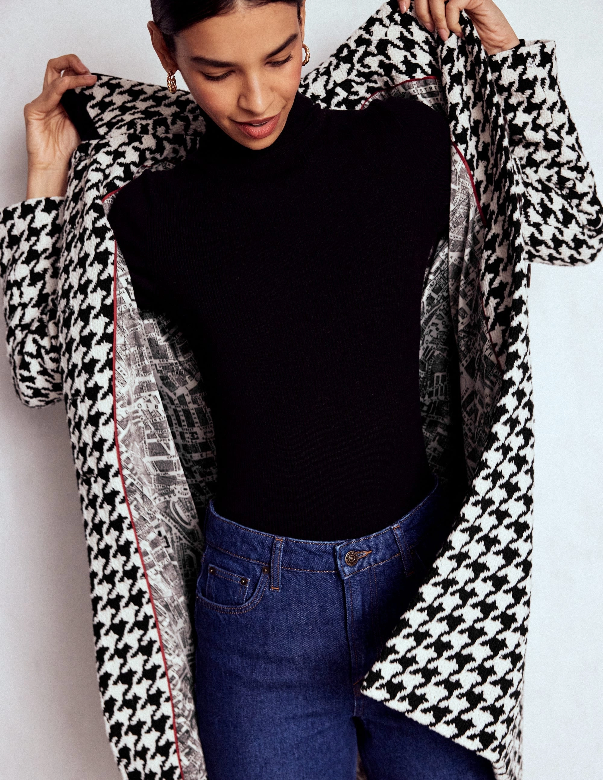 MultiLayerSystem Edinburgh Swing Coat-Black Dogstooth