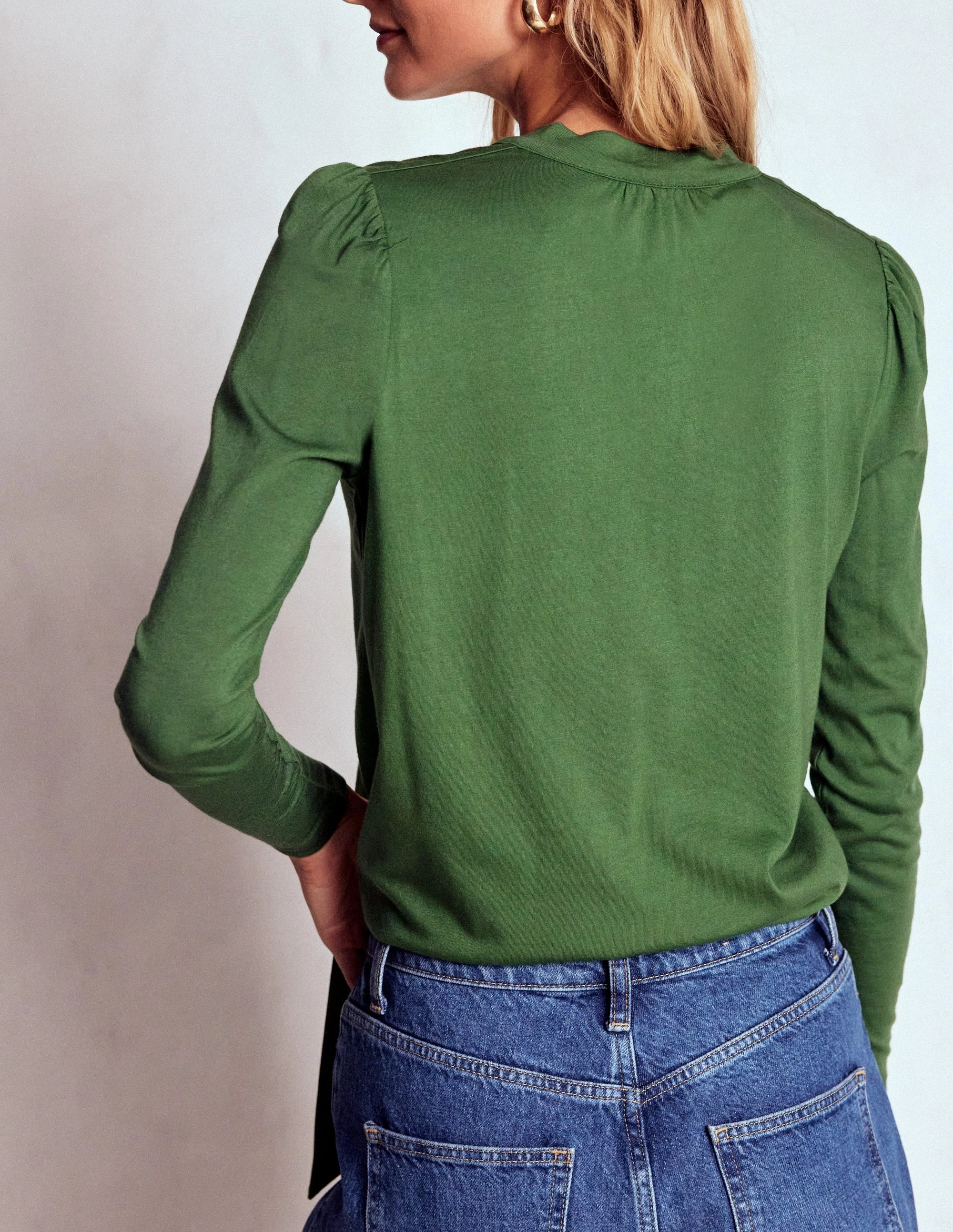 Tie Neck Supersoft Top-Hunter Green Quick-Dry Fabric