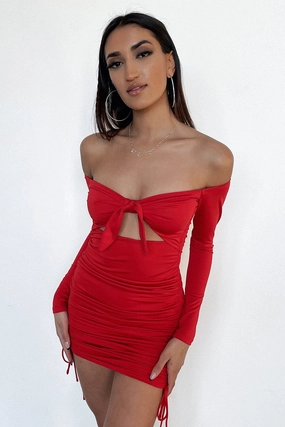 Lounge Texture Jamee Long Sleeve Dress - Red