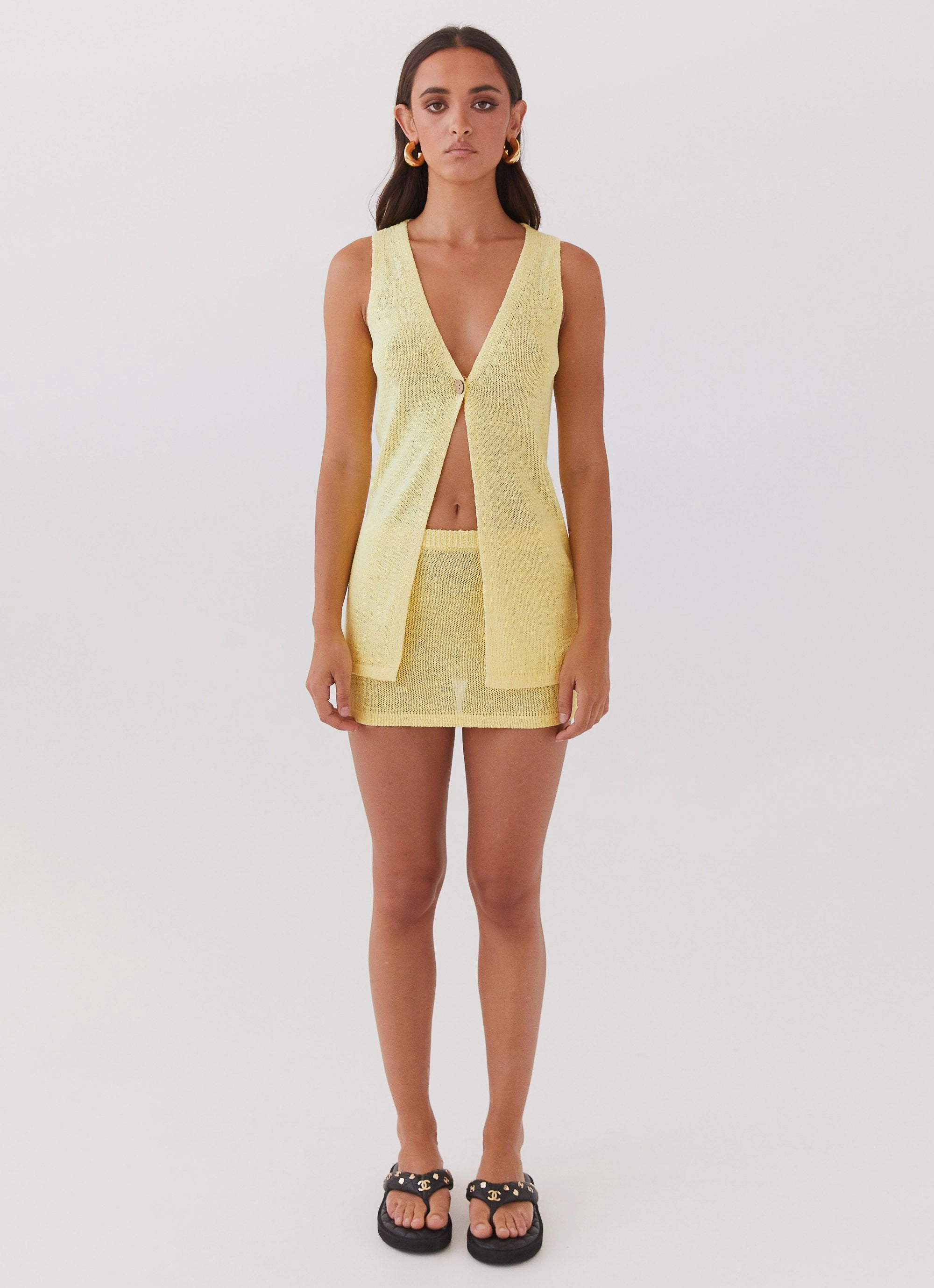Capri Glow Knit Mini Skirt - Canary Stretch Comfort
