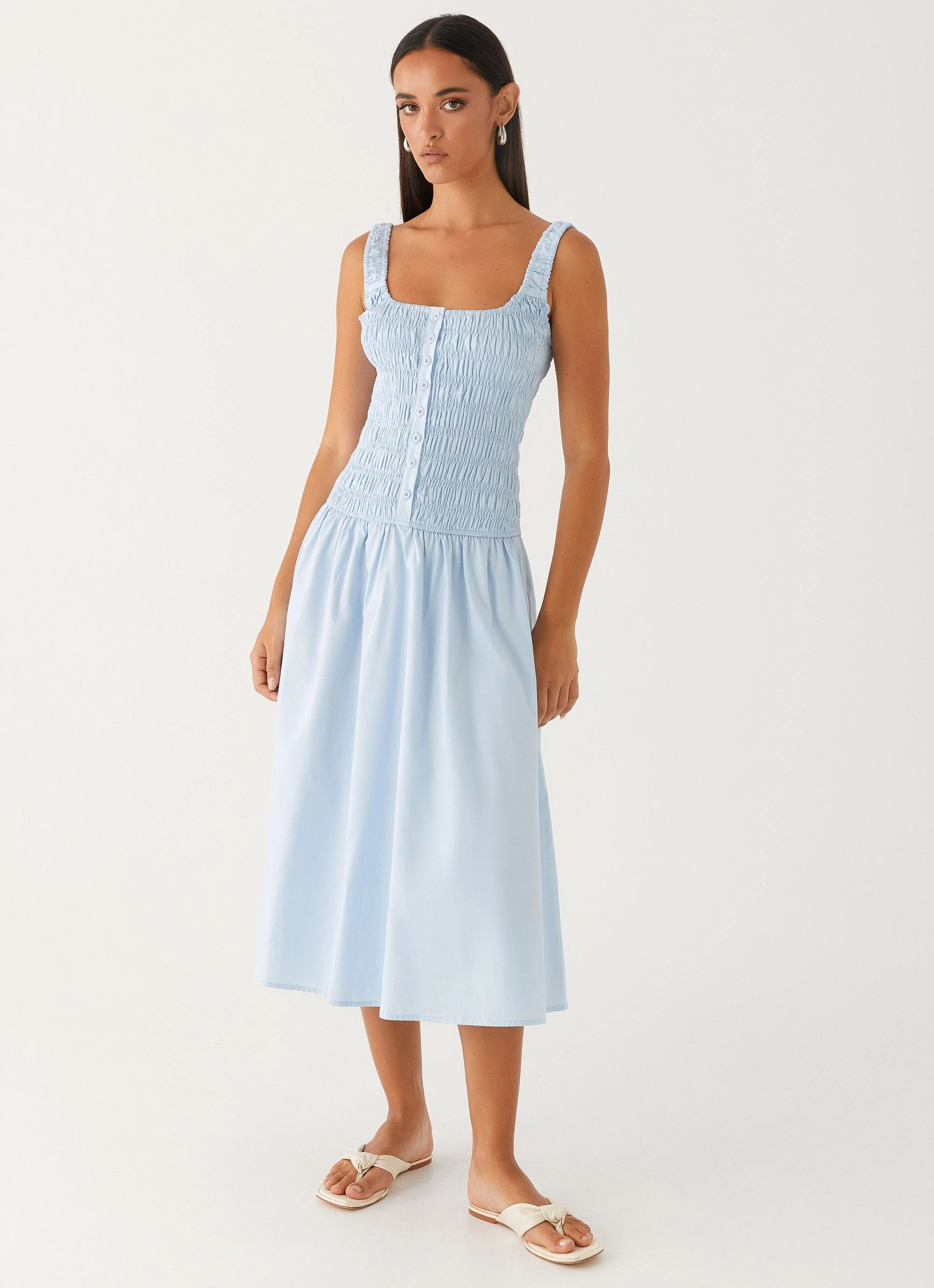 City Style Gender Fluid Wildflower Midi Dress - Blue