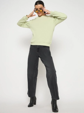 Madame Cotton Blend Solid Apple Green Sweatshirt product package deal Minimal Fashion