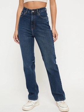 Balanced Wardrobe Chill Outfit Madame Whiskered Dark Blue Cotton Blend Straight Jeans