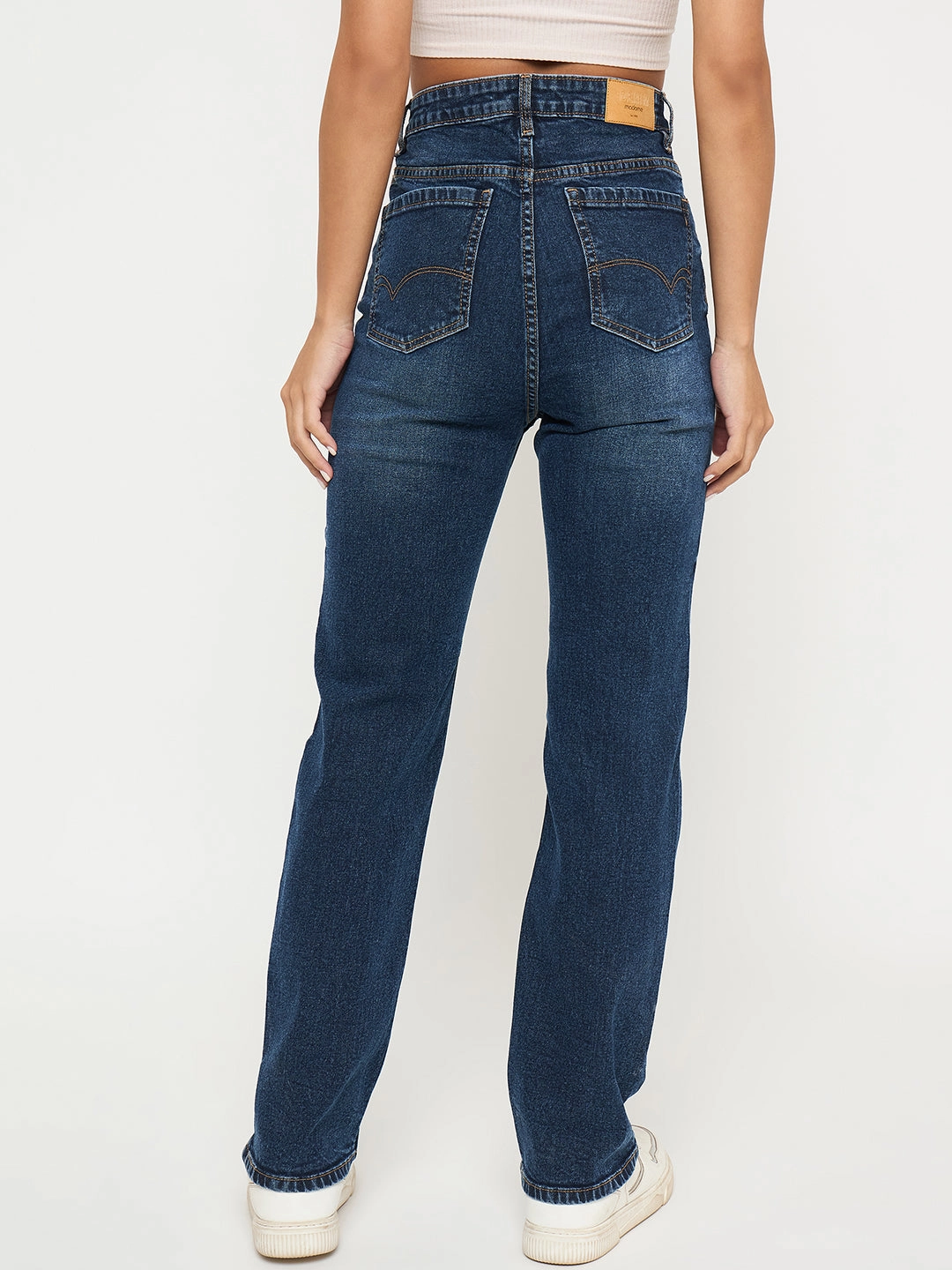 Neutral design Madame Whiskered Dark Blue Cotton Blend Straight Jeans