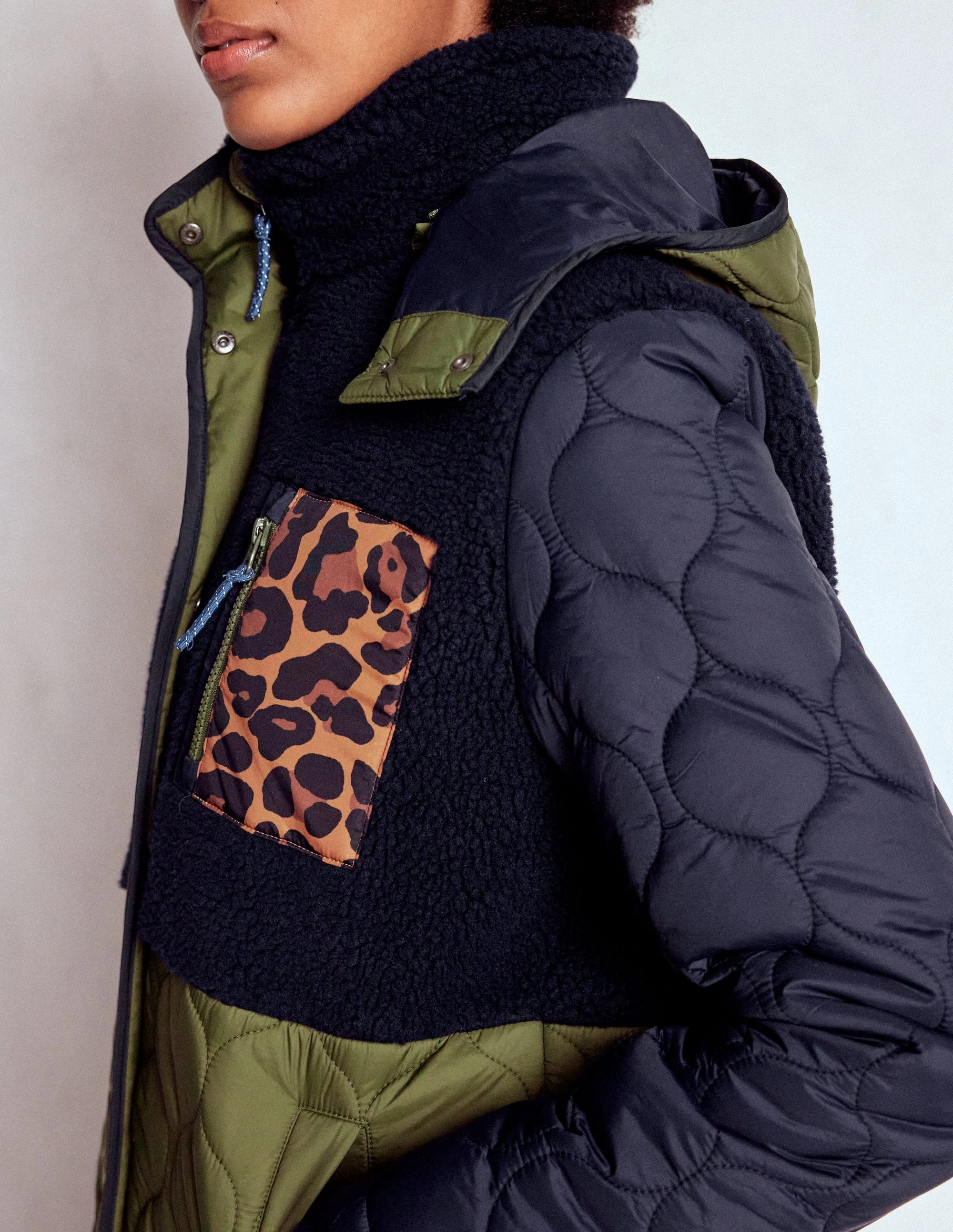 Durable Corrosion Resistant Zippers Weatherproof Zipper Closure Borg Mix Coat-Navy & Khaki Mix