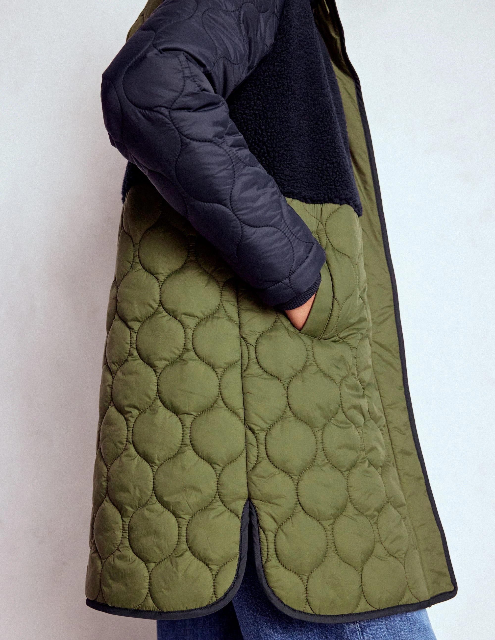 Smart Casual Piece Multi pockets Borg Mix Coat-Navy & Khaki Mix