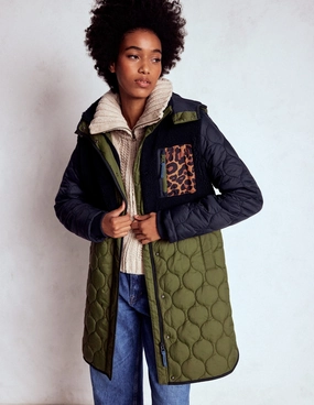 Matte Finish DetachableLining Borg Mix Coat-Navy & Khaki Mix