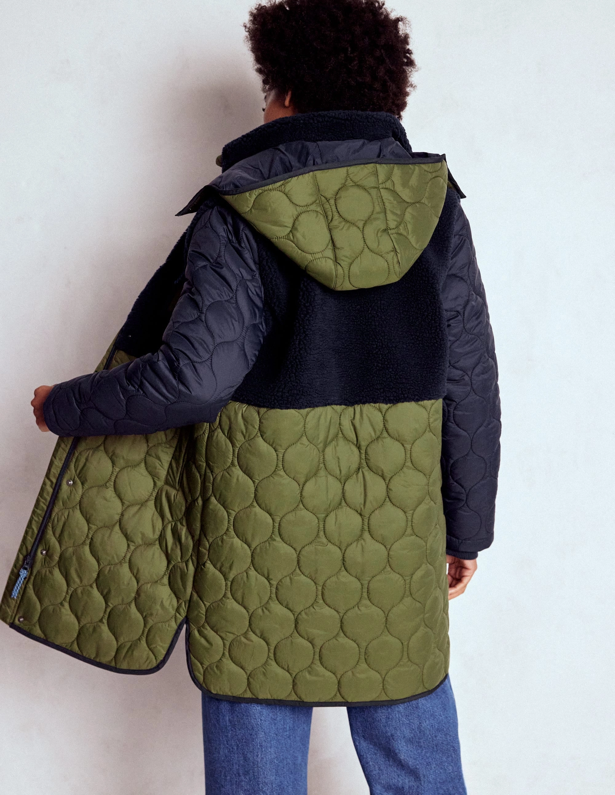 VentilatedPanels Borg Mix Coat-Navy & Khaki Mix