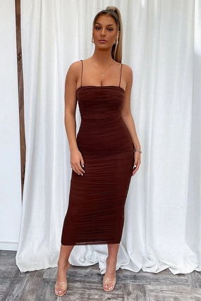 Zena Mesh Full Length Dress - Brown Timeless Appeal Eco Friendly