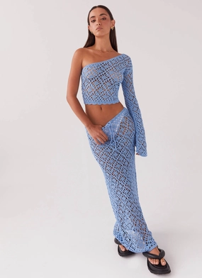 Merliah Crochet Maxi Skirt - Blue High Shine