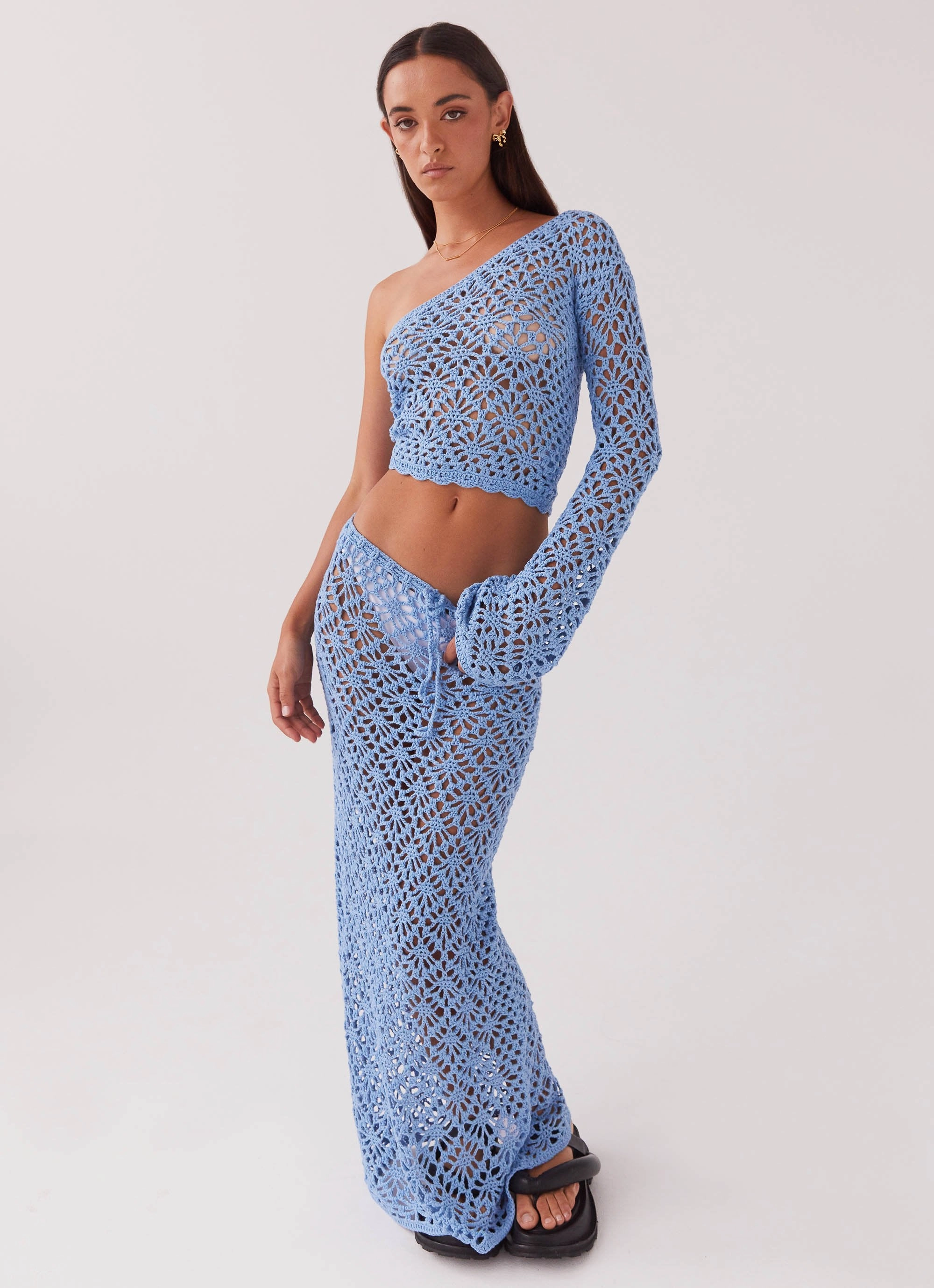 Merliah Crochet Maxi Skirt - Blue Simple Look Wrap Closure