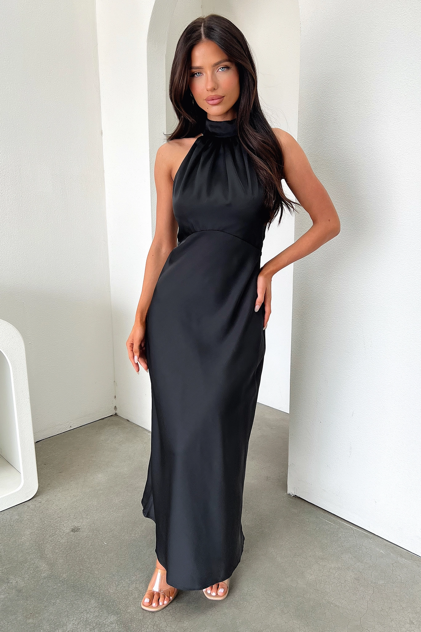 Fashion Forward Gender Free Daphne High Neck Maxi Dress - Black