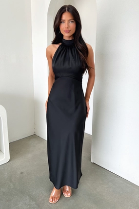Daphne High Neck Maxi Dress - Black Summer-Season
