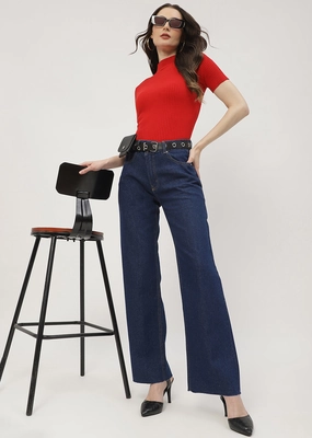 Relaxed Style Weekend Style High Quality Madame Highly Washed Blue Wide Leg Jeans