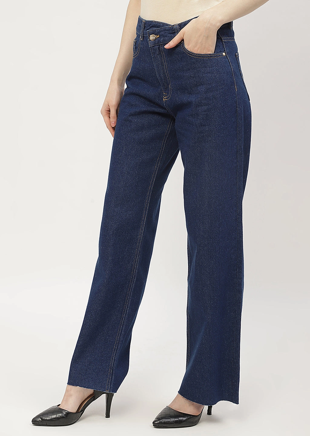 Madame Highly Washed Blue Wide Leg Jeans Traveler Gear Winter Warmth Smooth