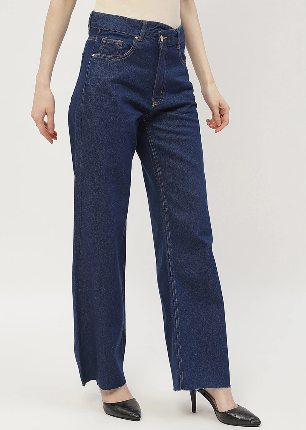Daily Wear Summer Vibes Music Event Madame Highly Washed Blue Wide Leg Jeans