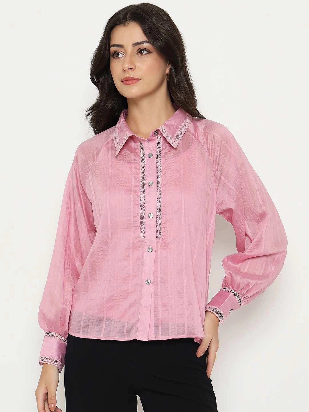 Team Building Madame Textured Nylon Blend Pink Full Sleeve Shirt