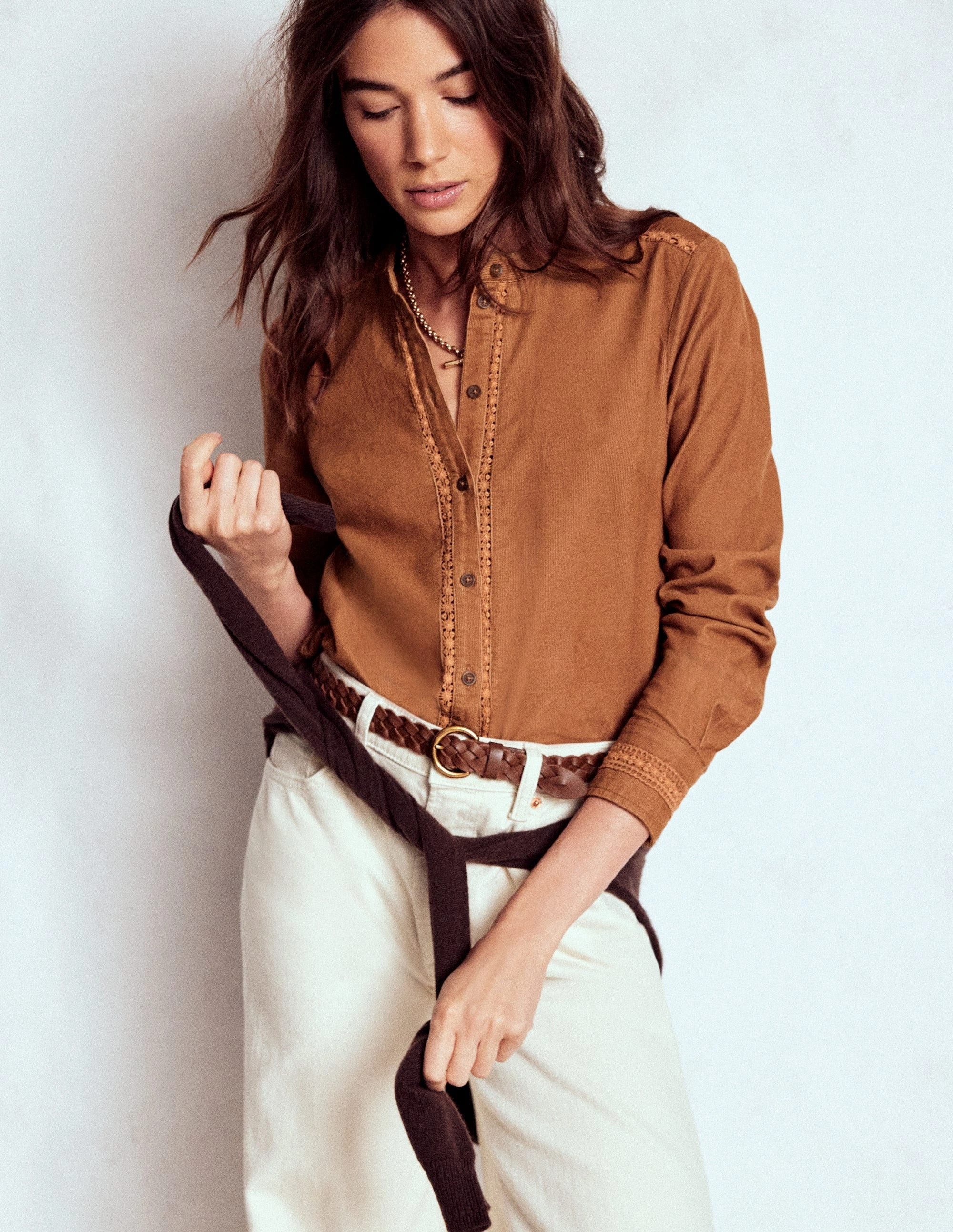 High Thread Count Cotton LoopwheelFabric Victoria Cord Shirt-Ginger