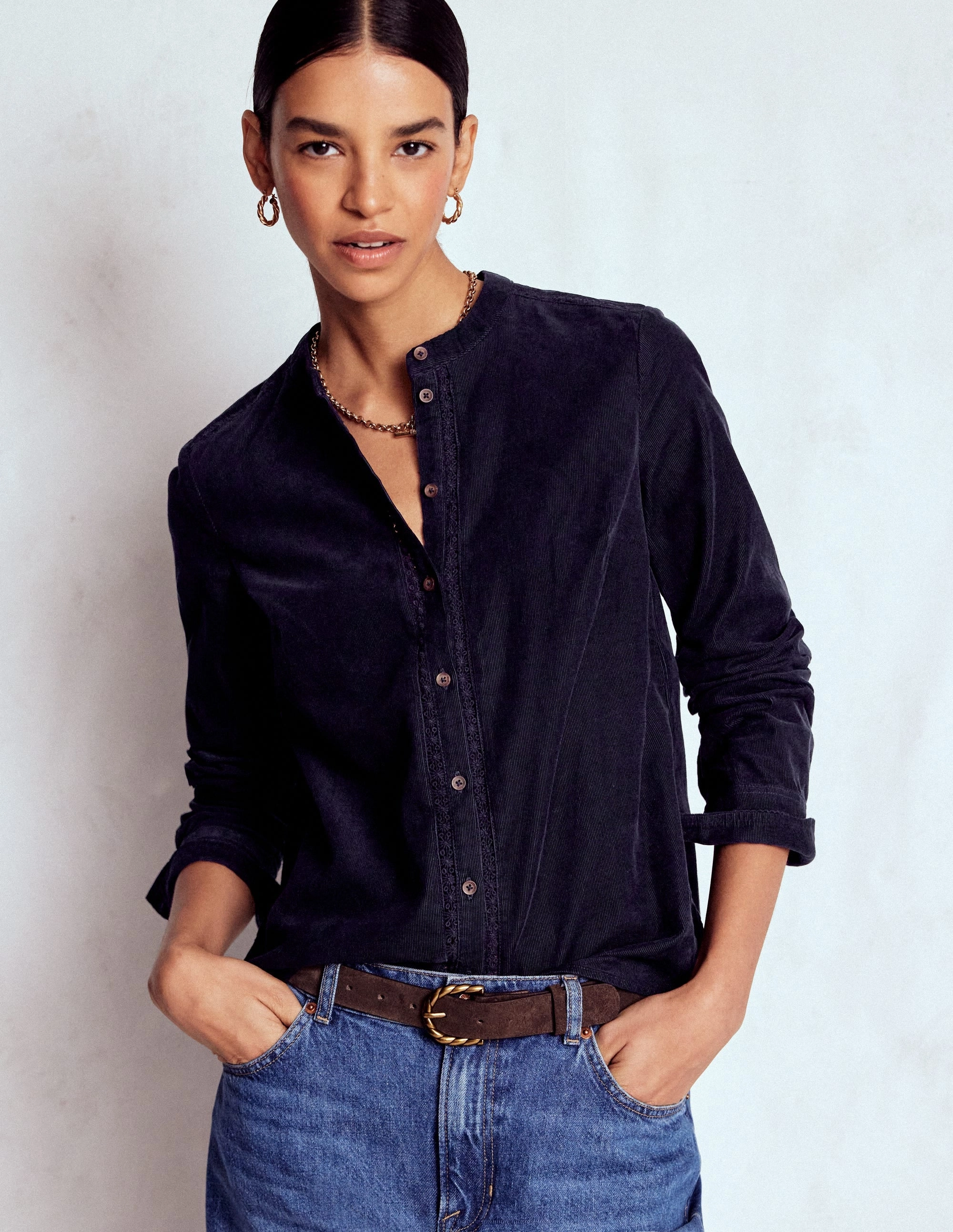 Victoria Cord Shirt-Navy Breathable Tank