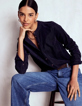 Victoria Cord Shirt-Navy Sport Hoodie Stretch Comfort