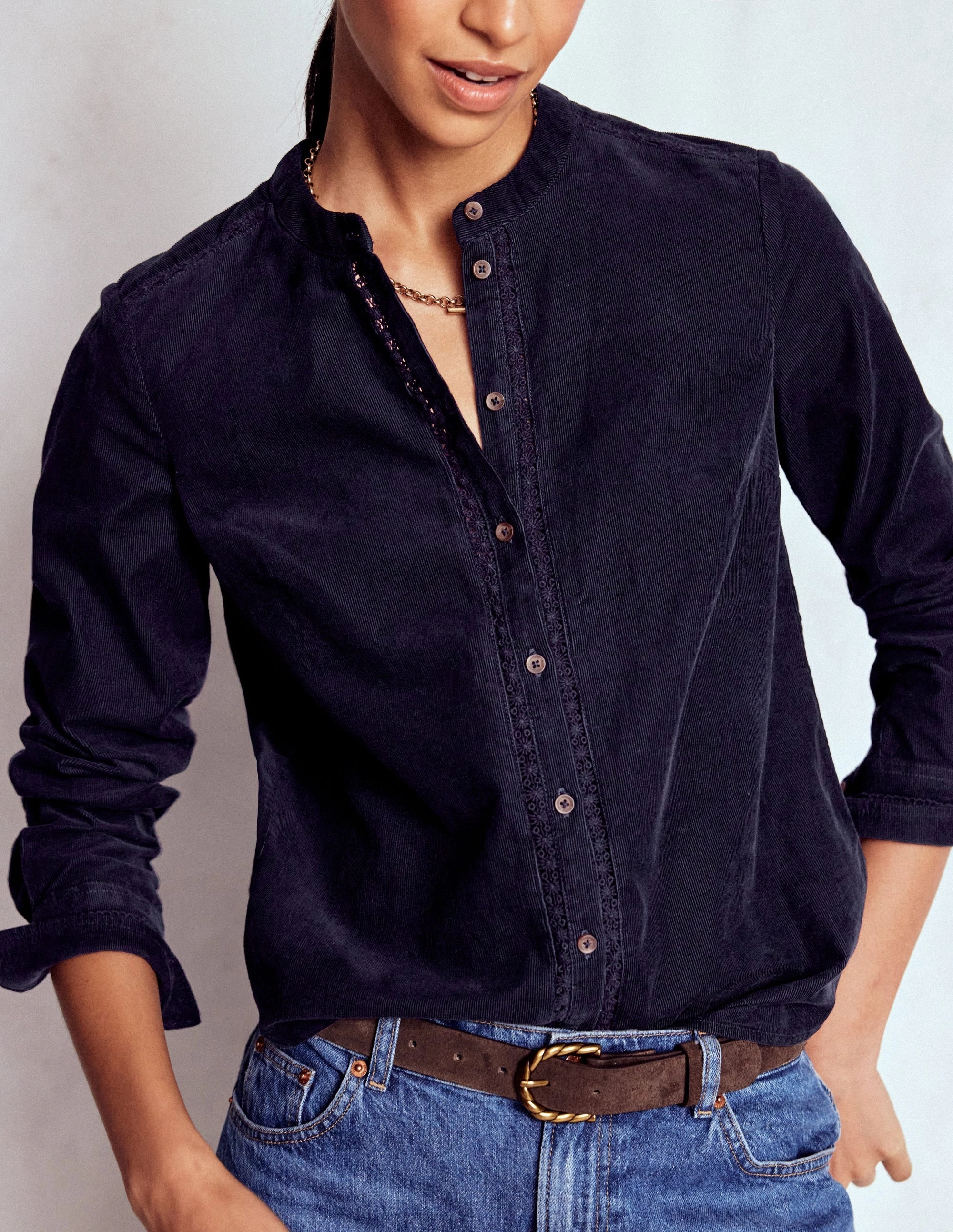 OversizedFit Ultraviolet Protection Fabric Victoria Cord Shirt-Navy
