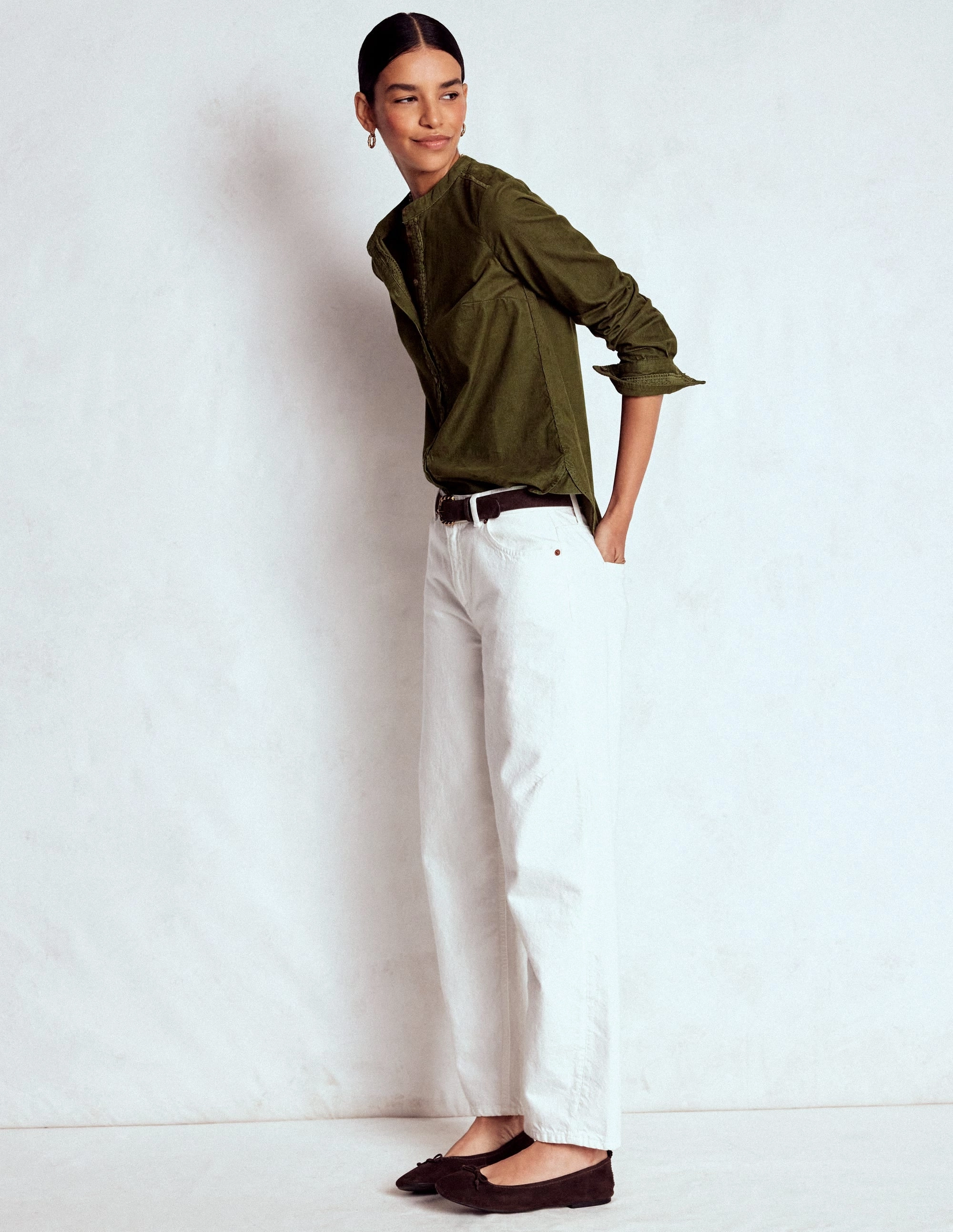 Victoria Cord Shirt-Woodland Green Hydrophobic Threadwork