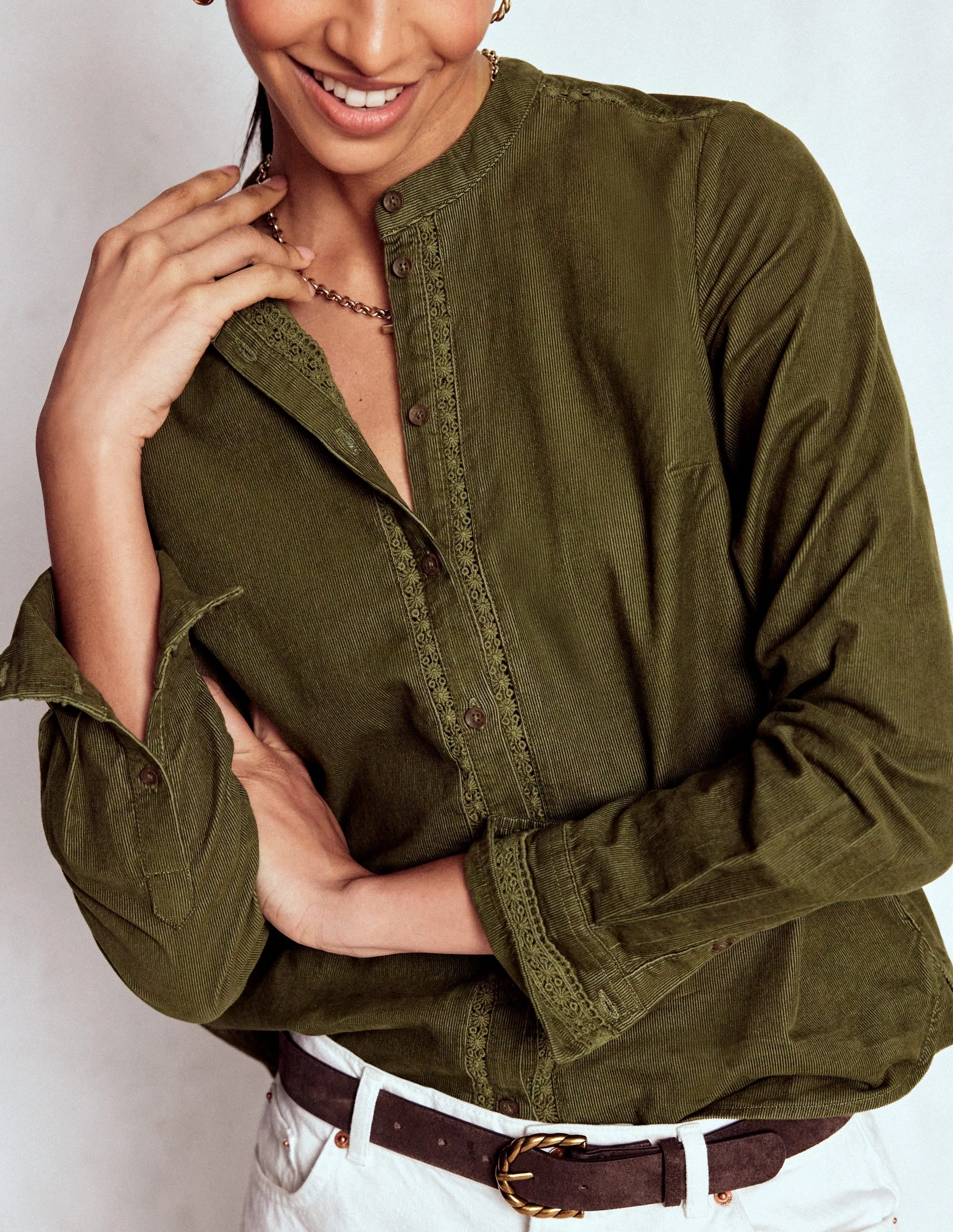 Breathable fabric Victoria Cord Shirt-Woodland Green