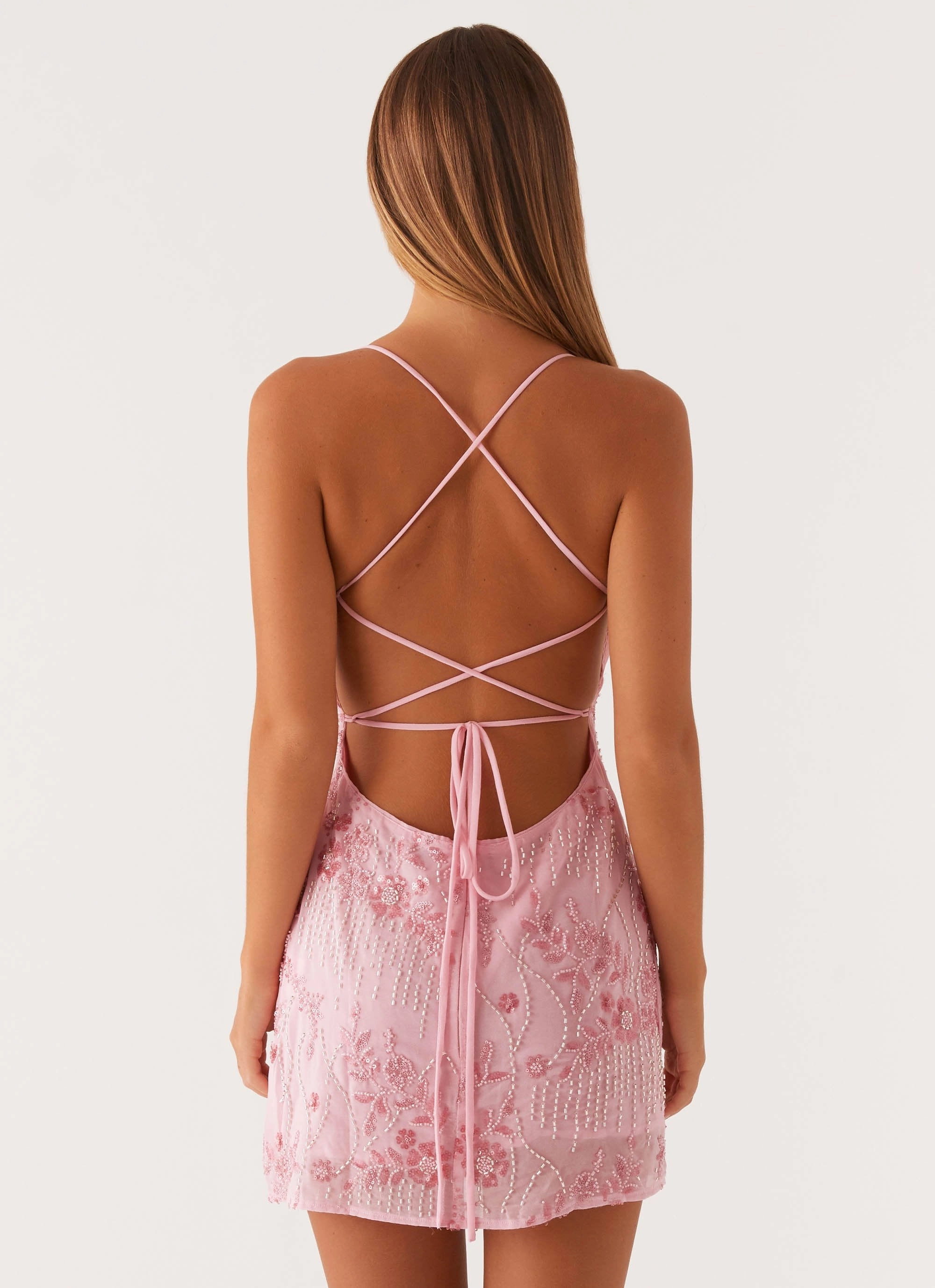 Graceful Ease Delicate Edge Vietta Sequin Cami Mini Dress - Pink