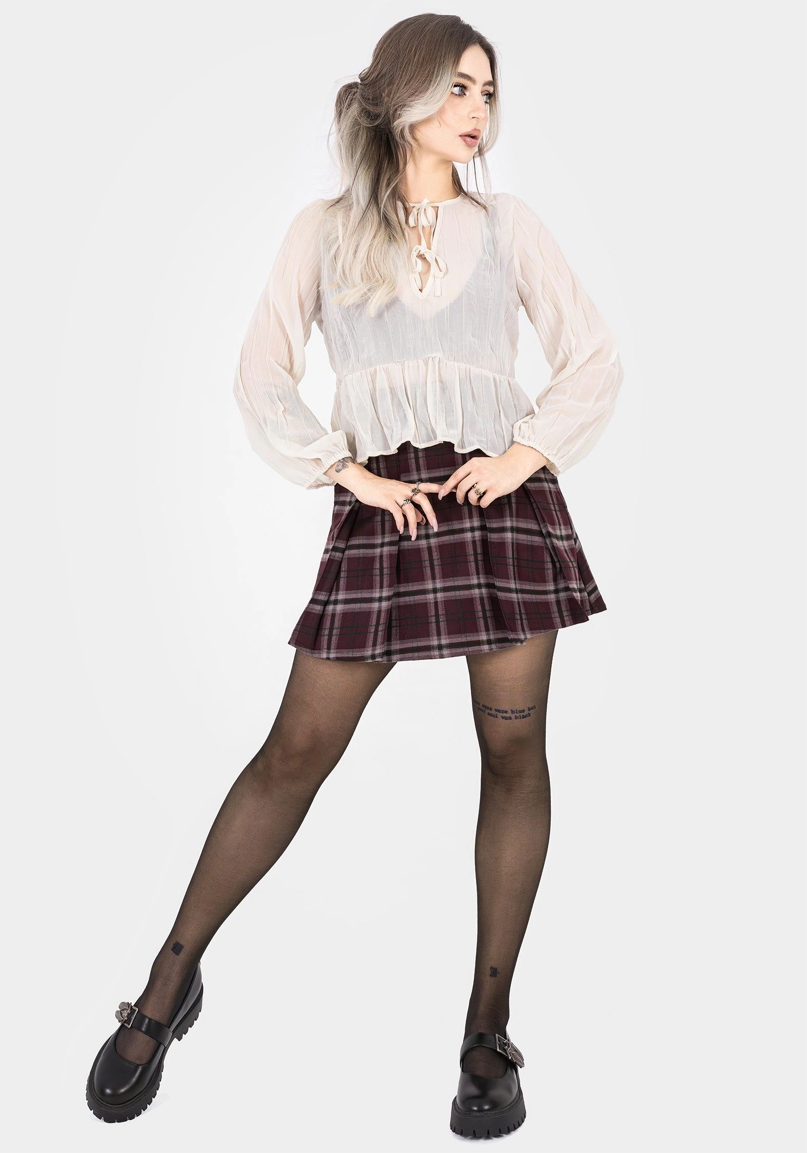 Moisture Wicking Material Villain Textured Tie Front Peplum Blouse - White