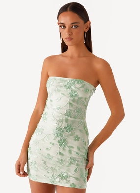 Moorey Beaded Mini Dress - Sage custom-fit Shiny surface