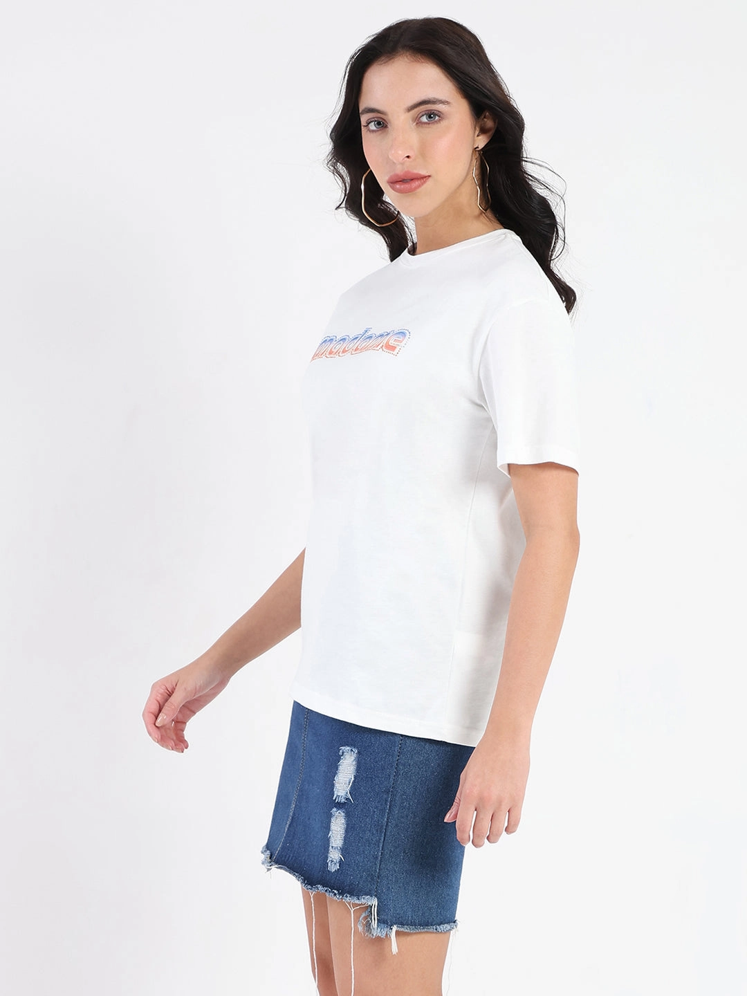 Madame Swarovski and Graphic Print White Cotton T-shirt School spirit Chilly Weather Style