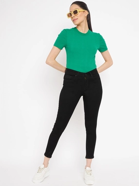 Madame Solid Black Denim Iconic Outfit