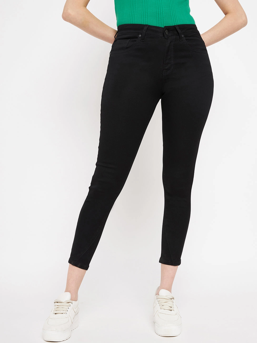 Madame Solid Black Denim Sleek Look Fashion Lover Classic Wear Modern Minimalist