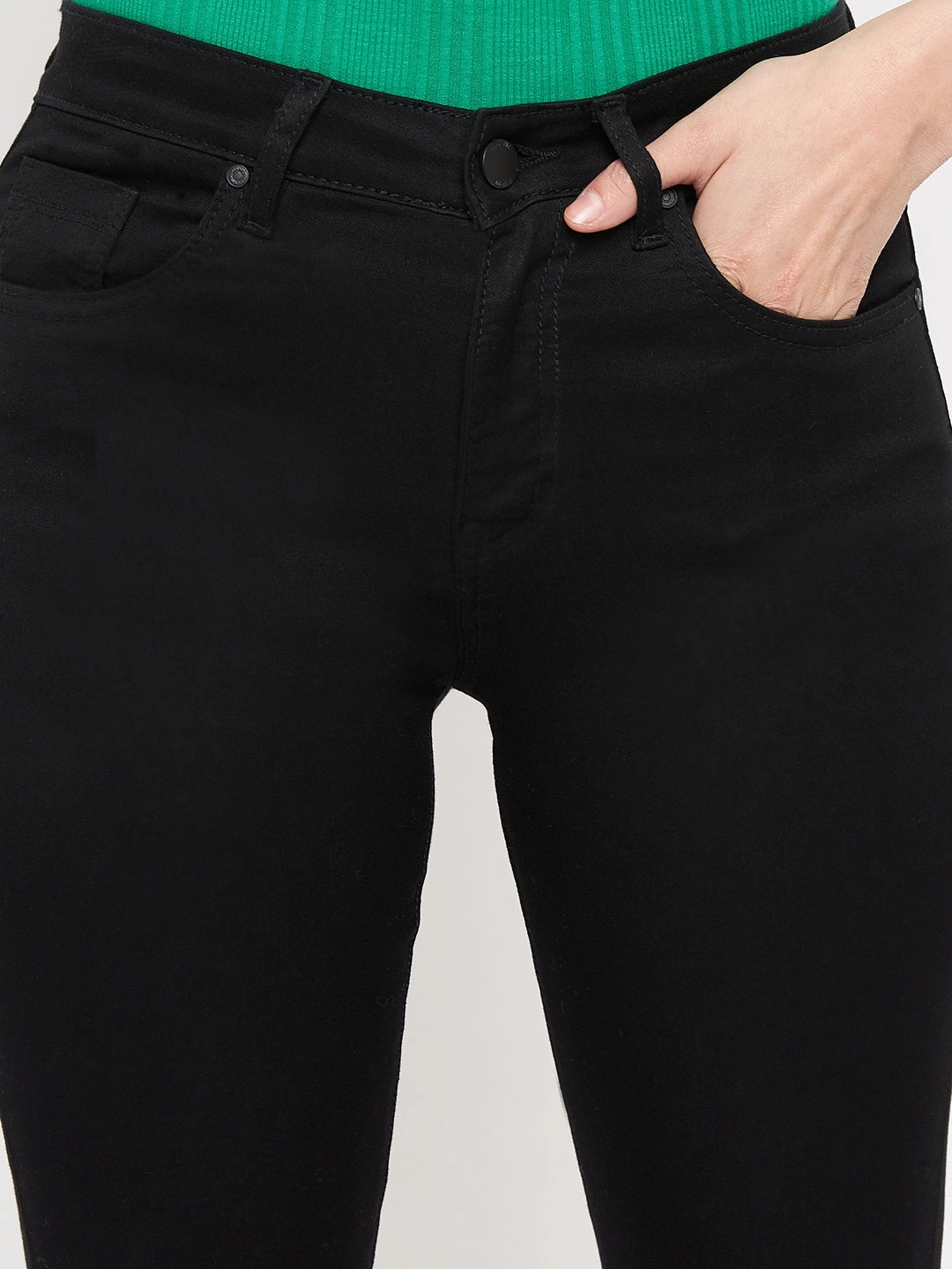 Madame Solid Black Denim Always Fits Clean Outfit