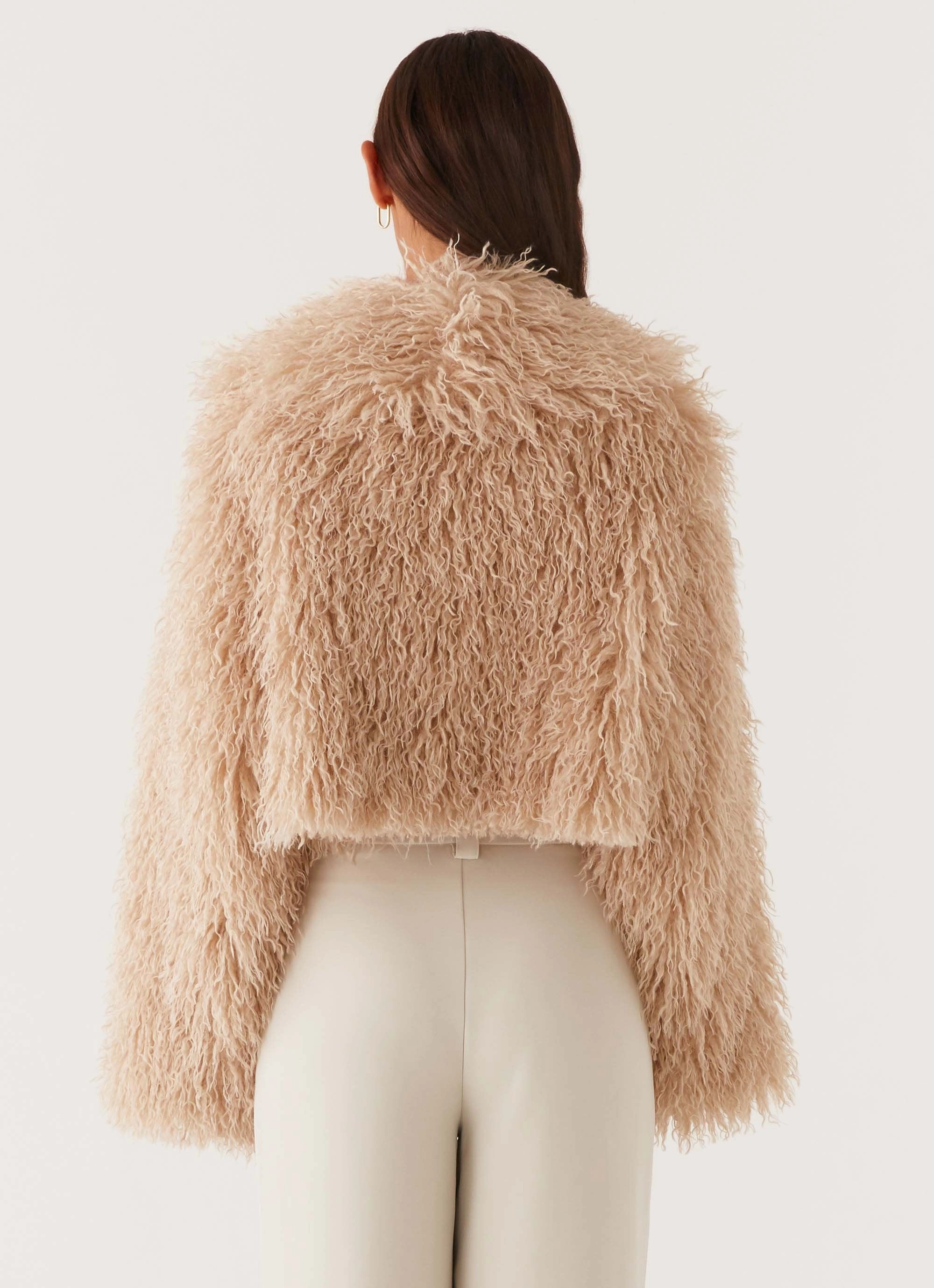 Virginia Cropped Fur Jacket - Taupe EasyClean Coating