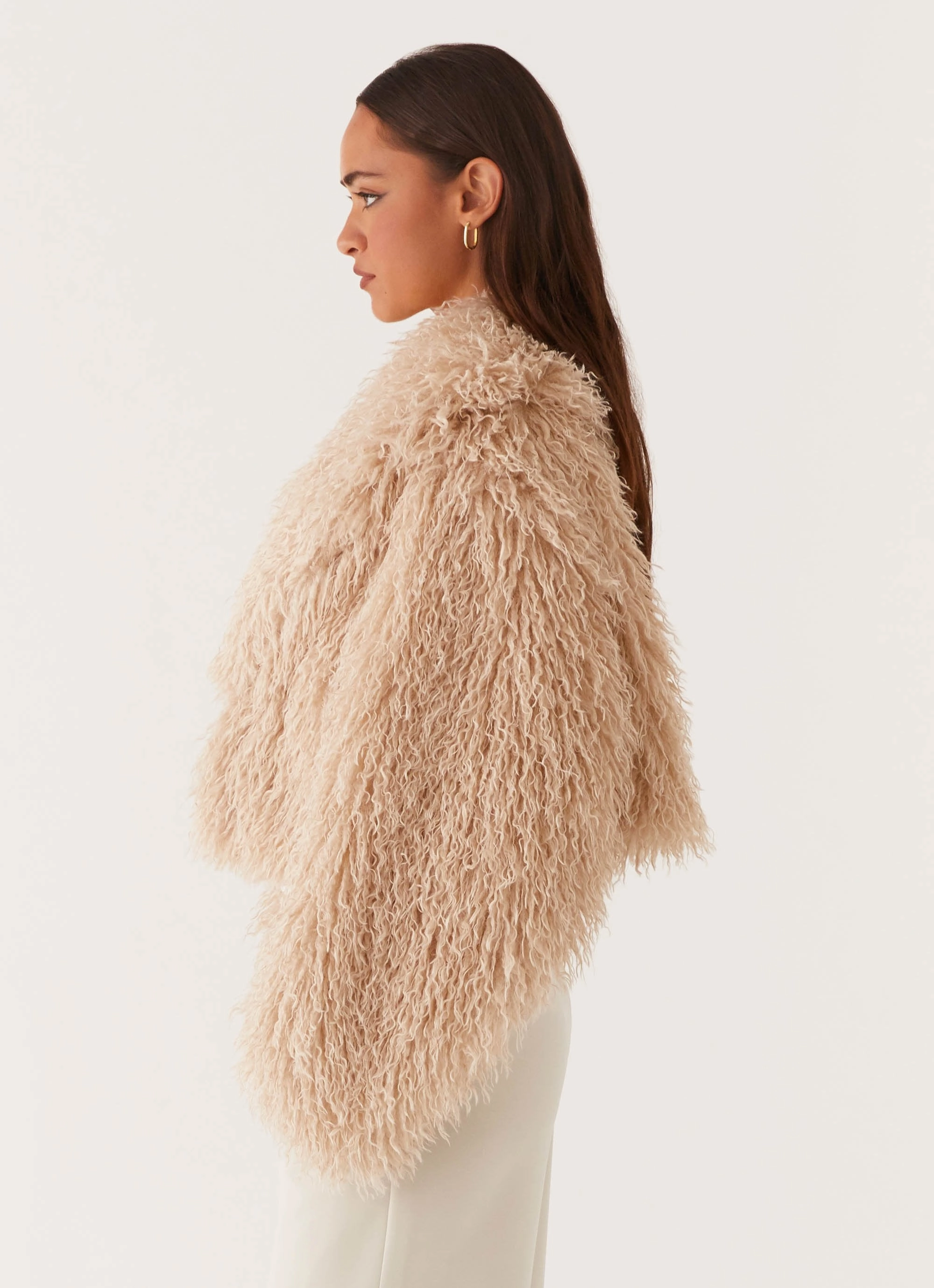 Virginia Cropped Fur Jacket - Taupe Autumn Layers Fringe Detail