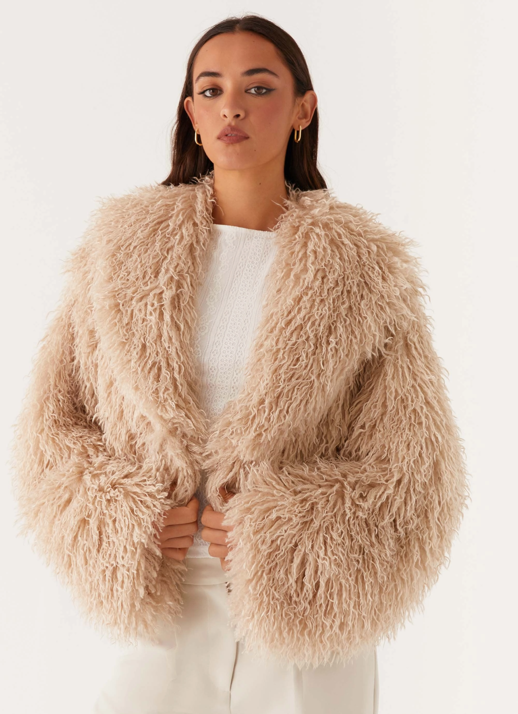 Virginia Cropped Fur Jacket - Taupe Sun Protection Fabric
