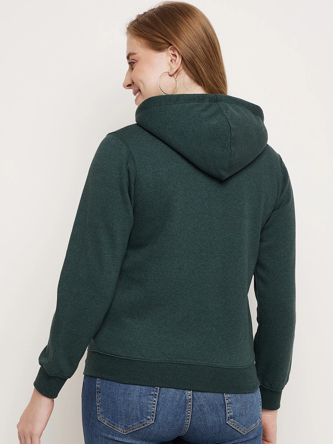 Budget Madame Bottle Green Hood Neck Sweatshirt