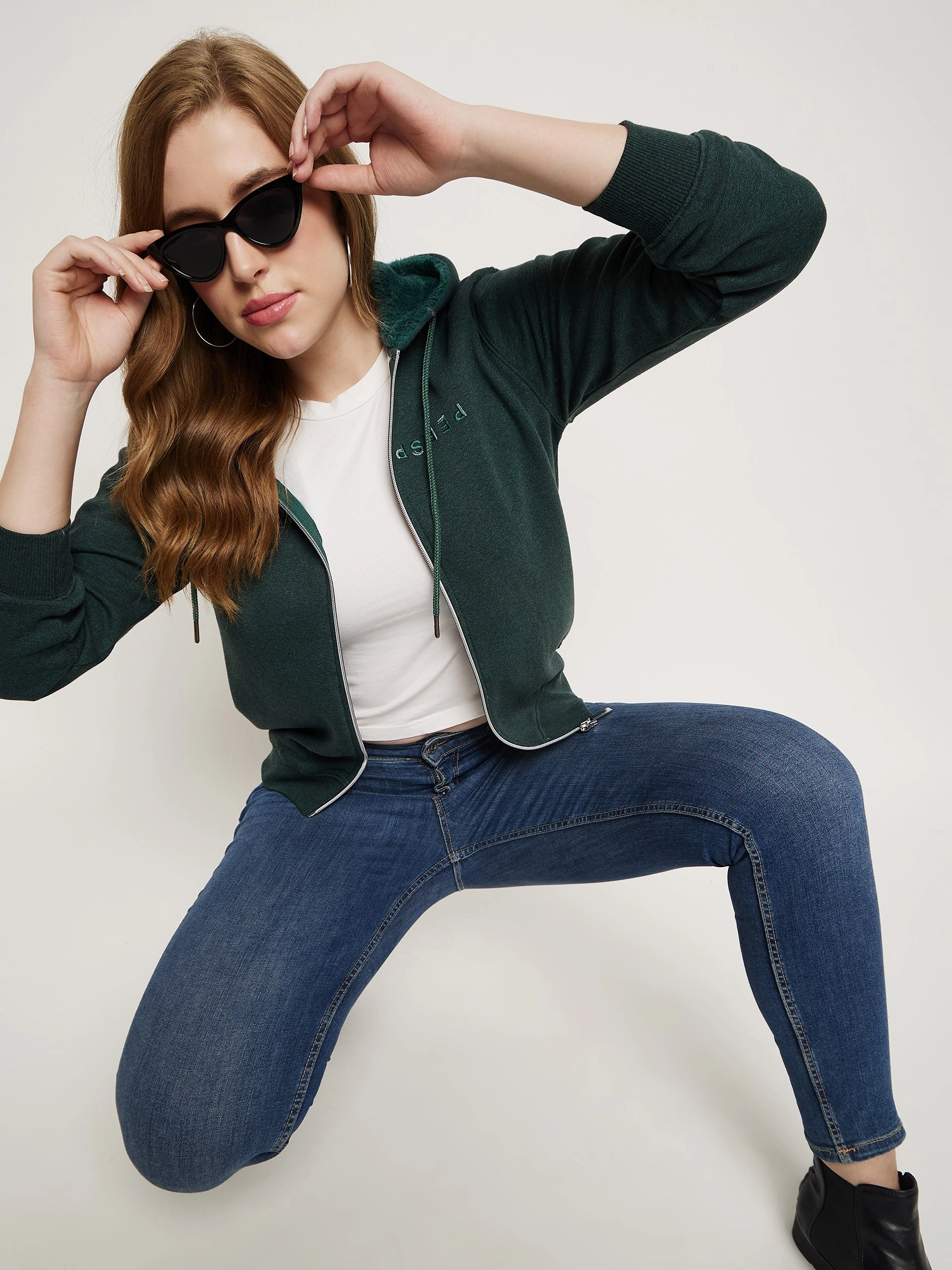 Madame Bottle Green Hood Neck Sweatshirt birthday wear Comfortable Outfit