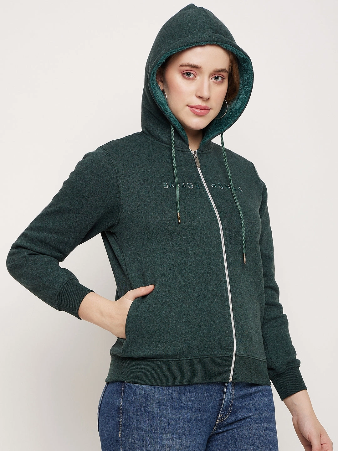 Cozy Layers Functional Layer Madame Bottle Green Hood Neck Sweatshirt
