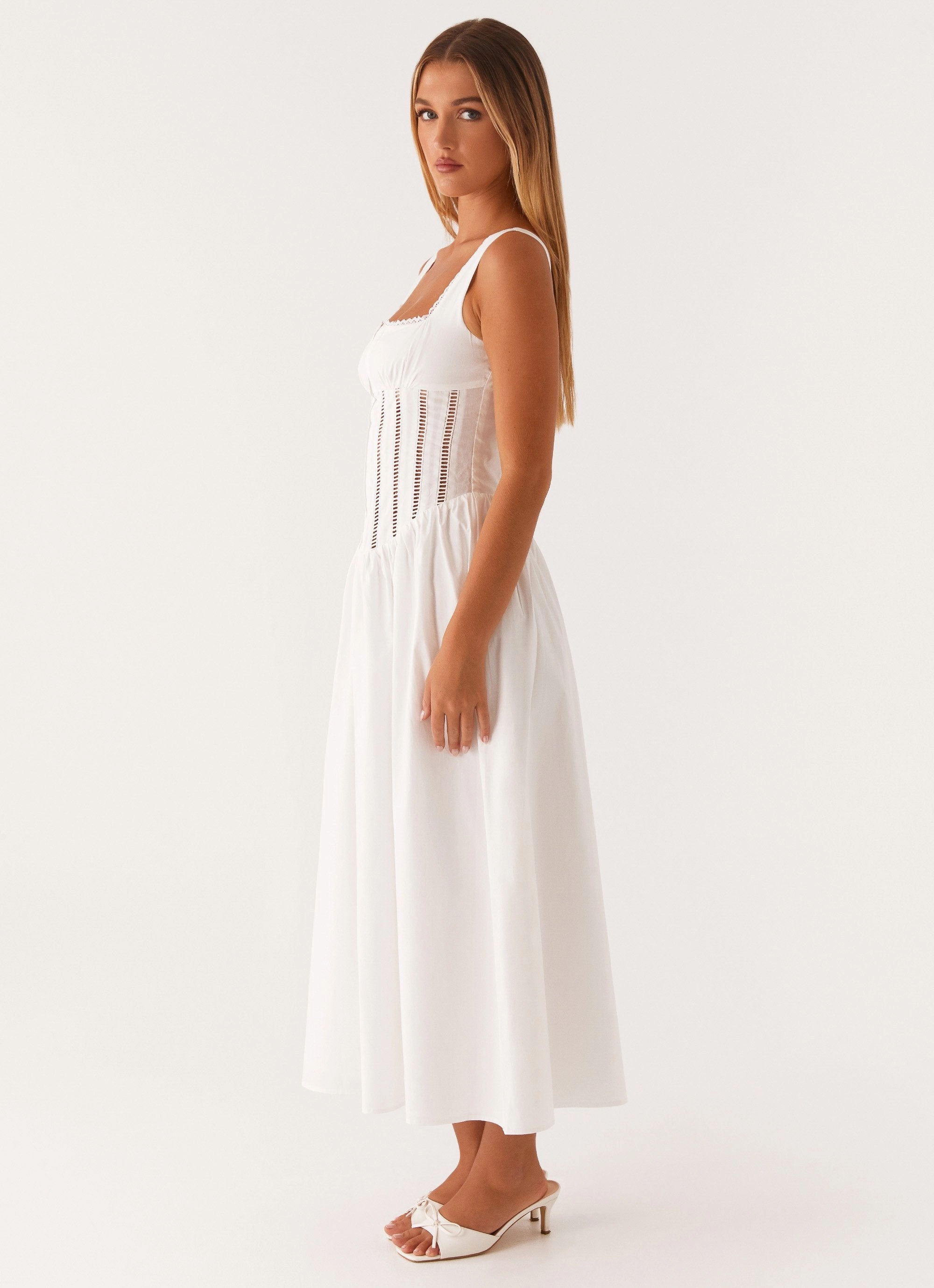 Waiting On You Midi Dress - White Flattering Design Wear Business casual
