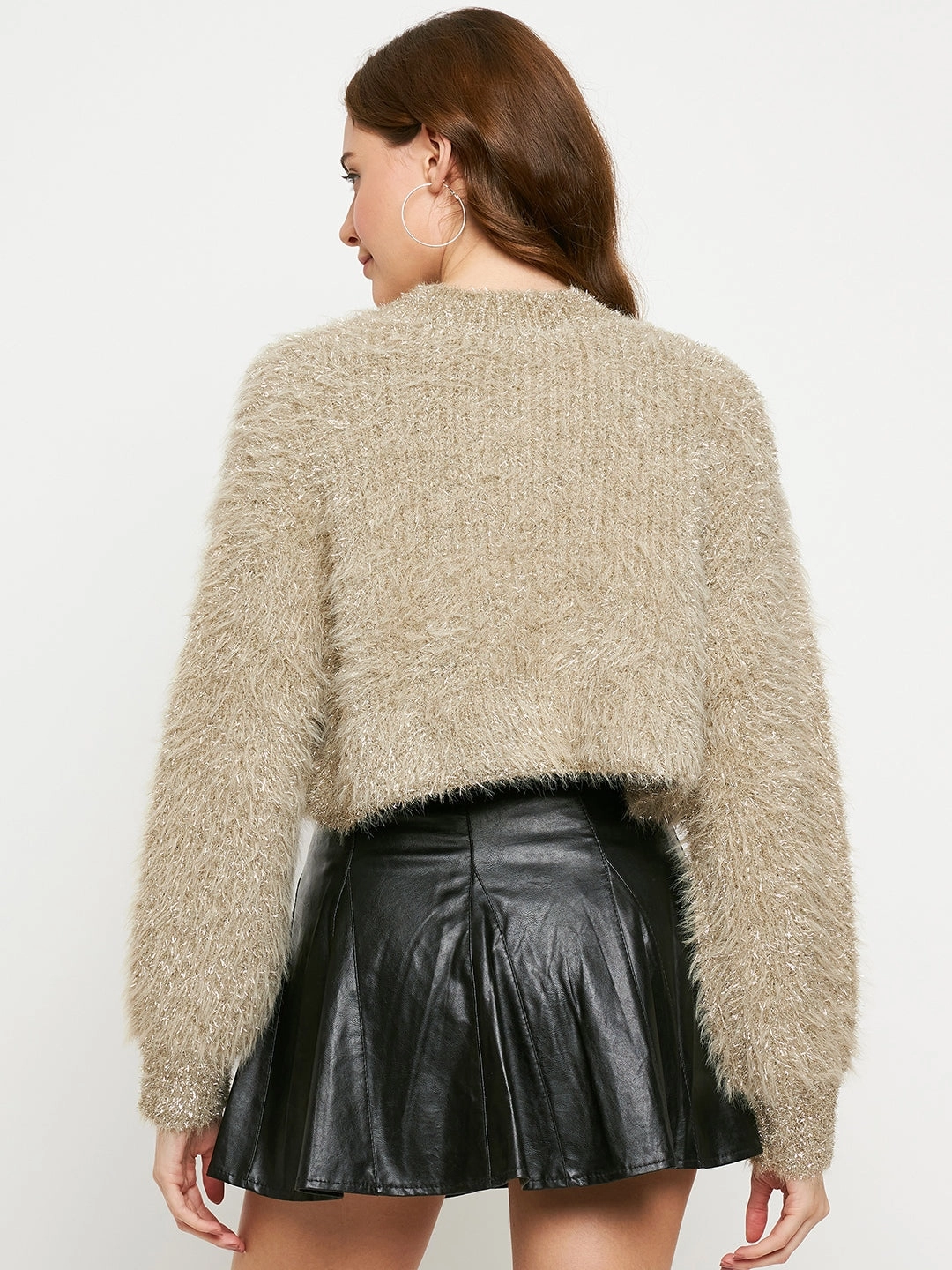 Chilly Layering Madame Beige Shimmery Feather Knit Sweater