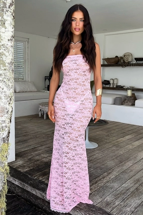 Veradi Maxi Dress - Baby Pink Pleated-Skirt