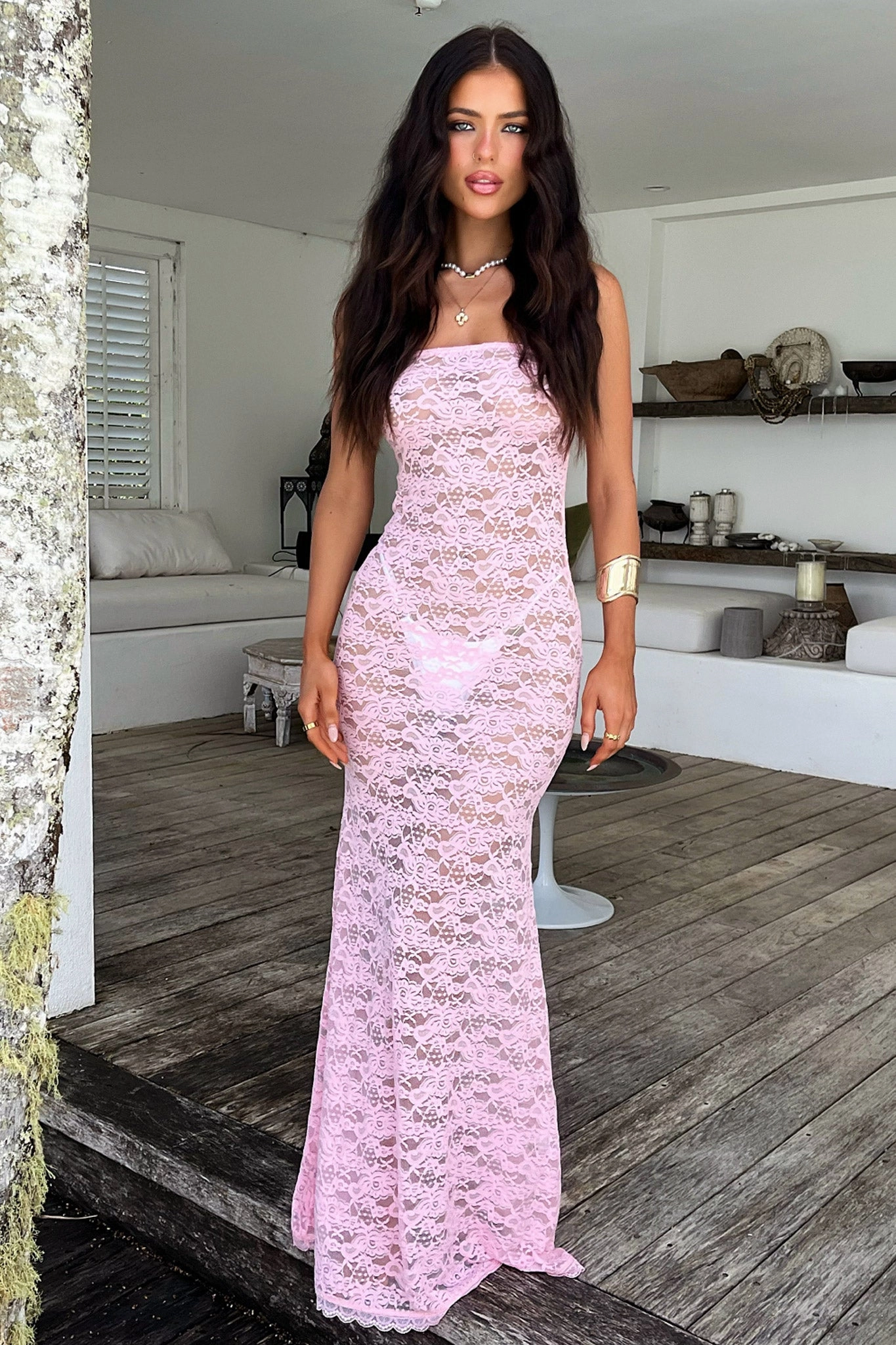 Veradi Maxi Dress - Baby Pink Pleated-Skirt