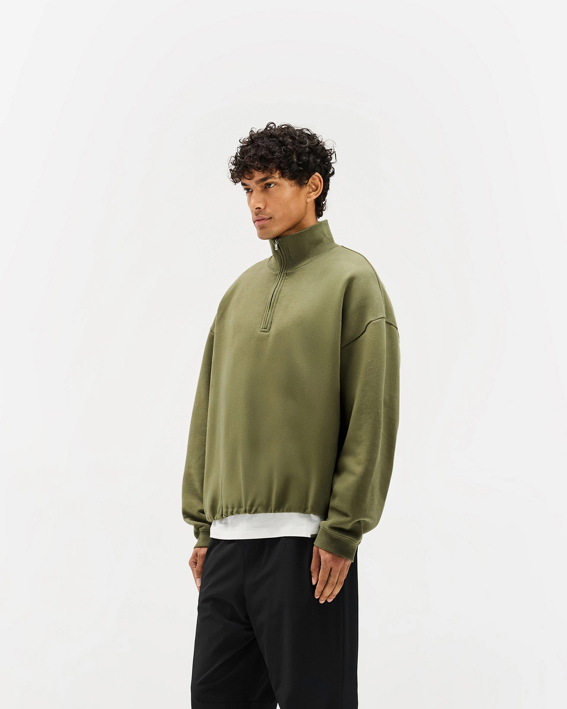 Initial Funnel Neck Quarter Zip Sweatshirt - Army Green Cozy Wear