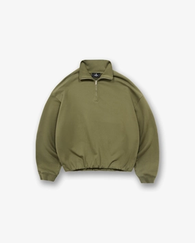 Comfy Must-Have Initial Funnel Neck Quarter Zip Sweatshirt - Army Green