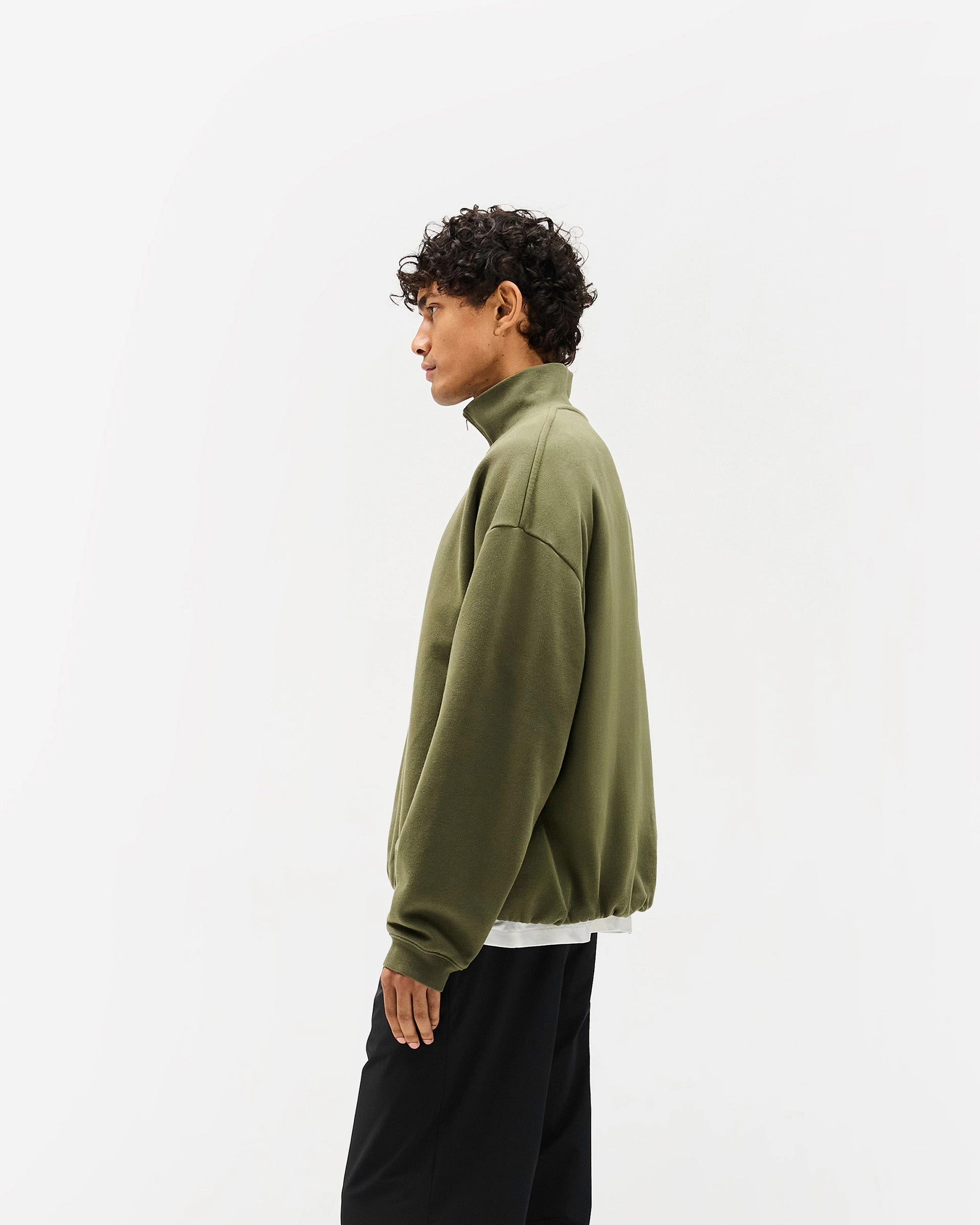 Initial Funnel Neck Quarter Zip Sweatshirt - Army Green Comfy & Cozy