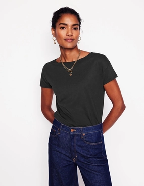 Supersoft Boat Neck T-Shirt-Black Convertible Collar QuickDry Textile